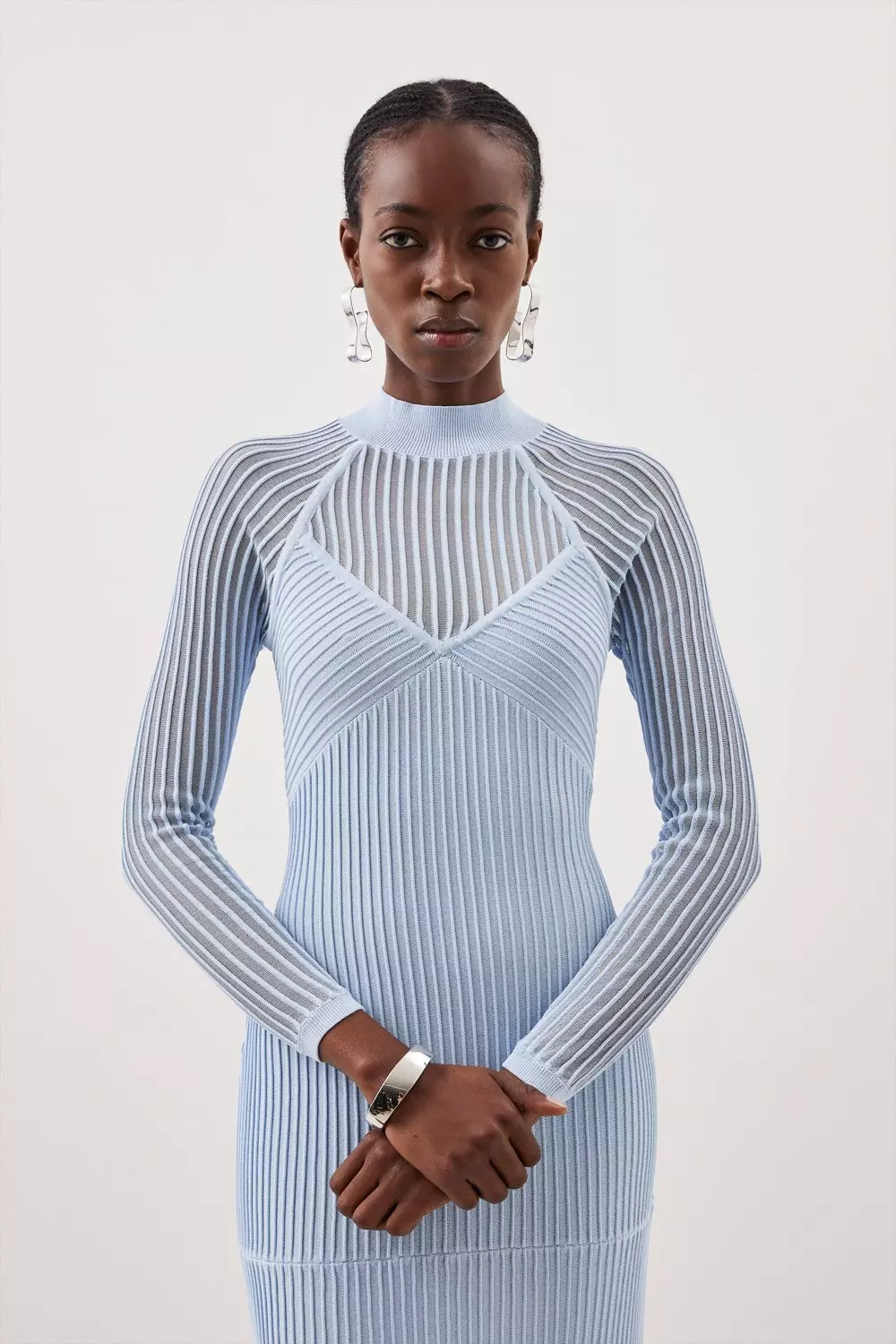 Milly One-Shoulder Sheer Knit Midi Dress | Neiman Marcus